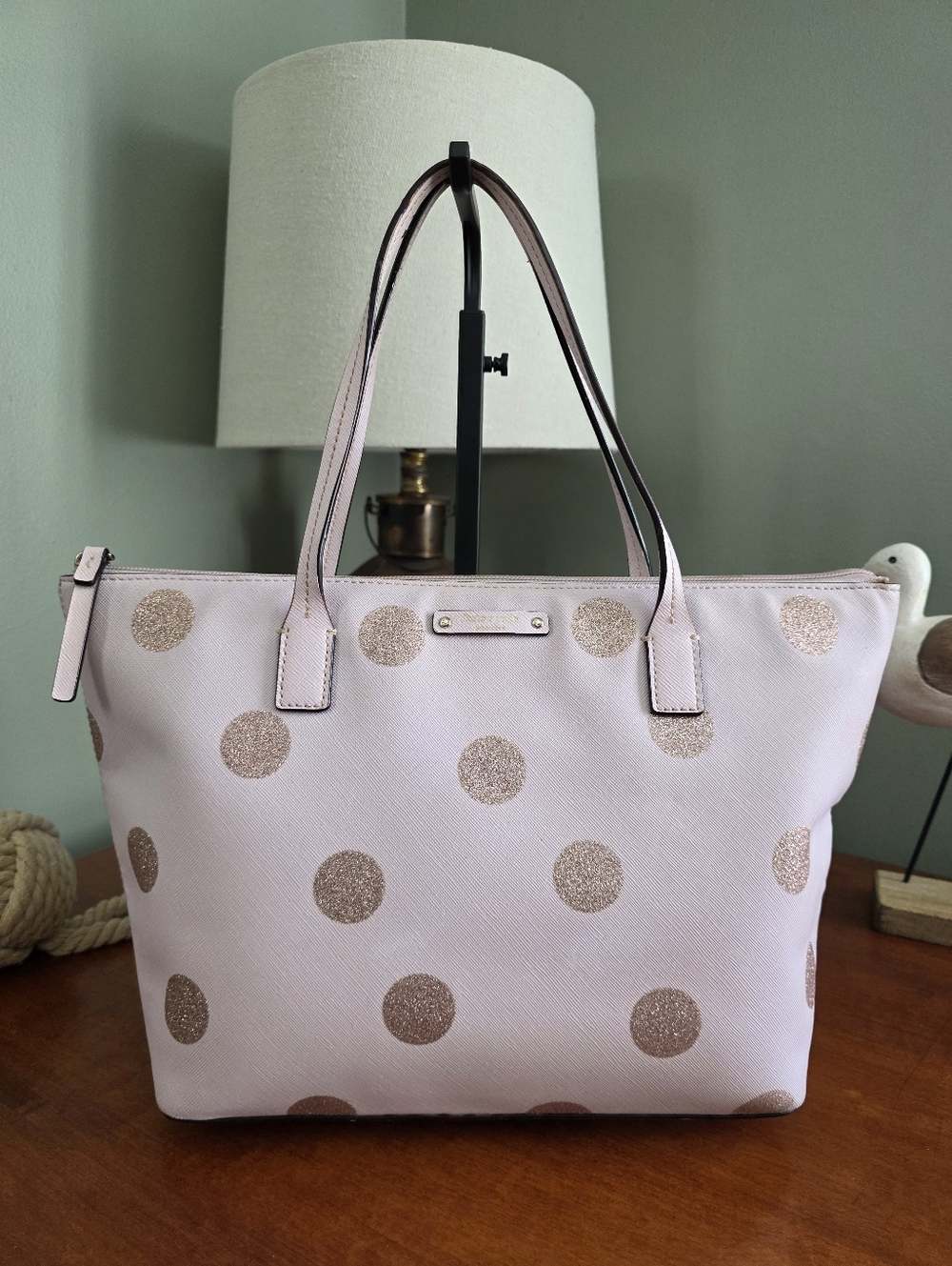 Kate Spade PVC Glitter Polka Dot Tote Pink Shoulder Bag